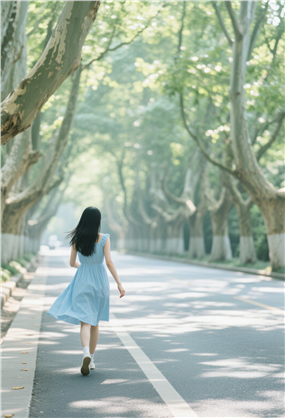 南京街头治愈系美女背影写真图片